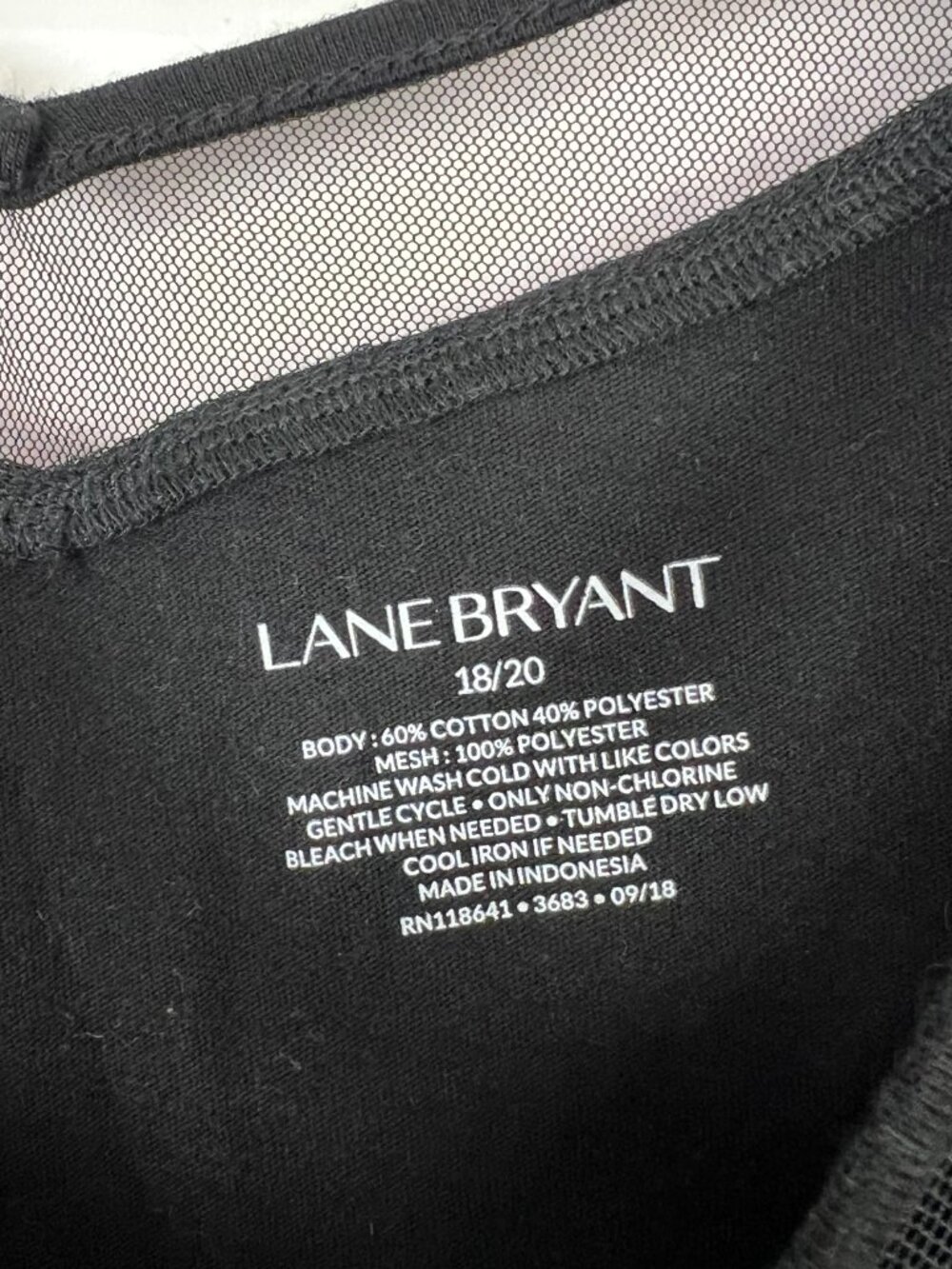 Lane Bryant Black Long Sleeve Knit Top Mesh Illusion Trim‎ Accent 18/20 2X - Picture 2 of 3